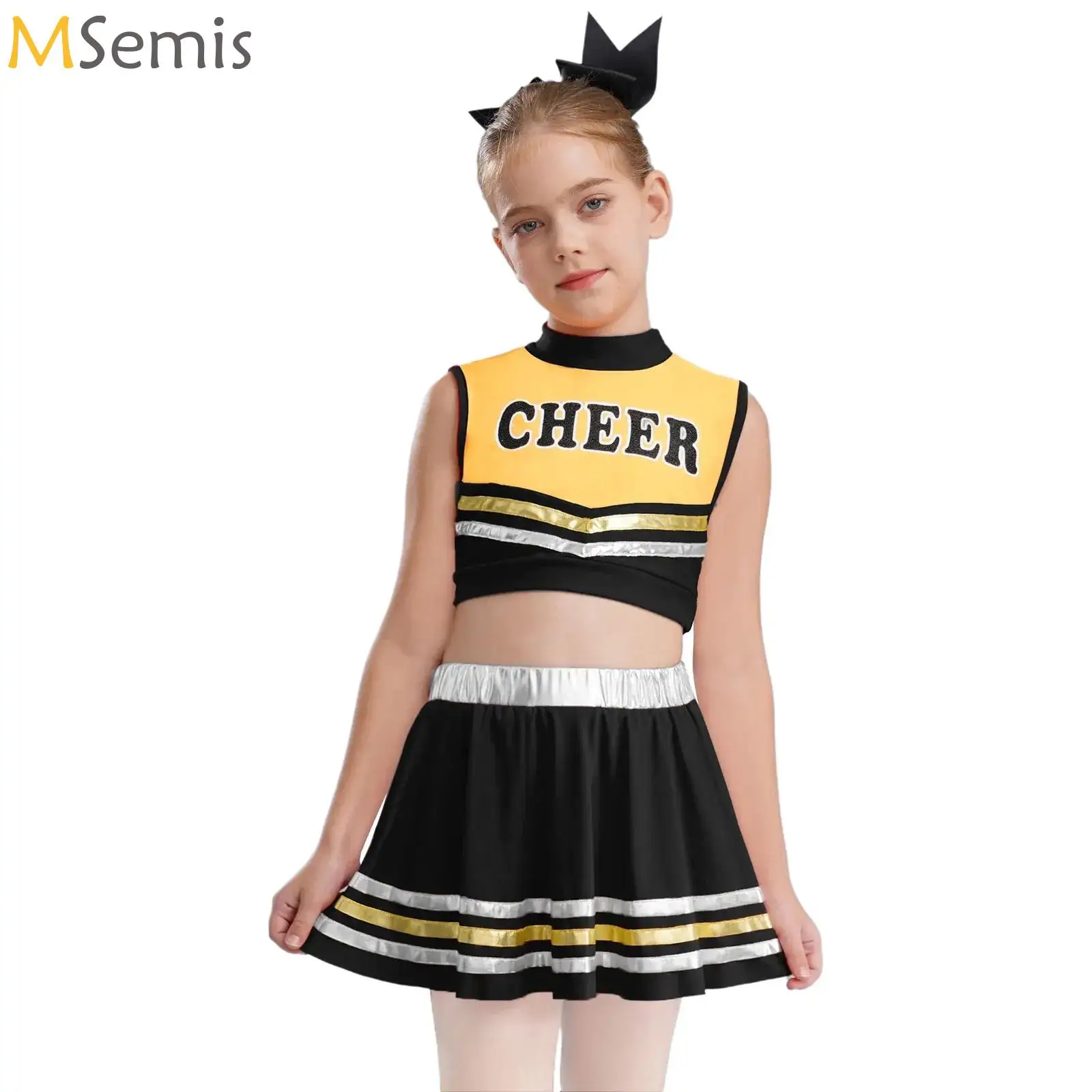

Girls Cheerleader Performance Costume Outfit Set Halloween Cheerleading Fancy Dress Up for Party Cheer Uniform School Girls