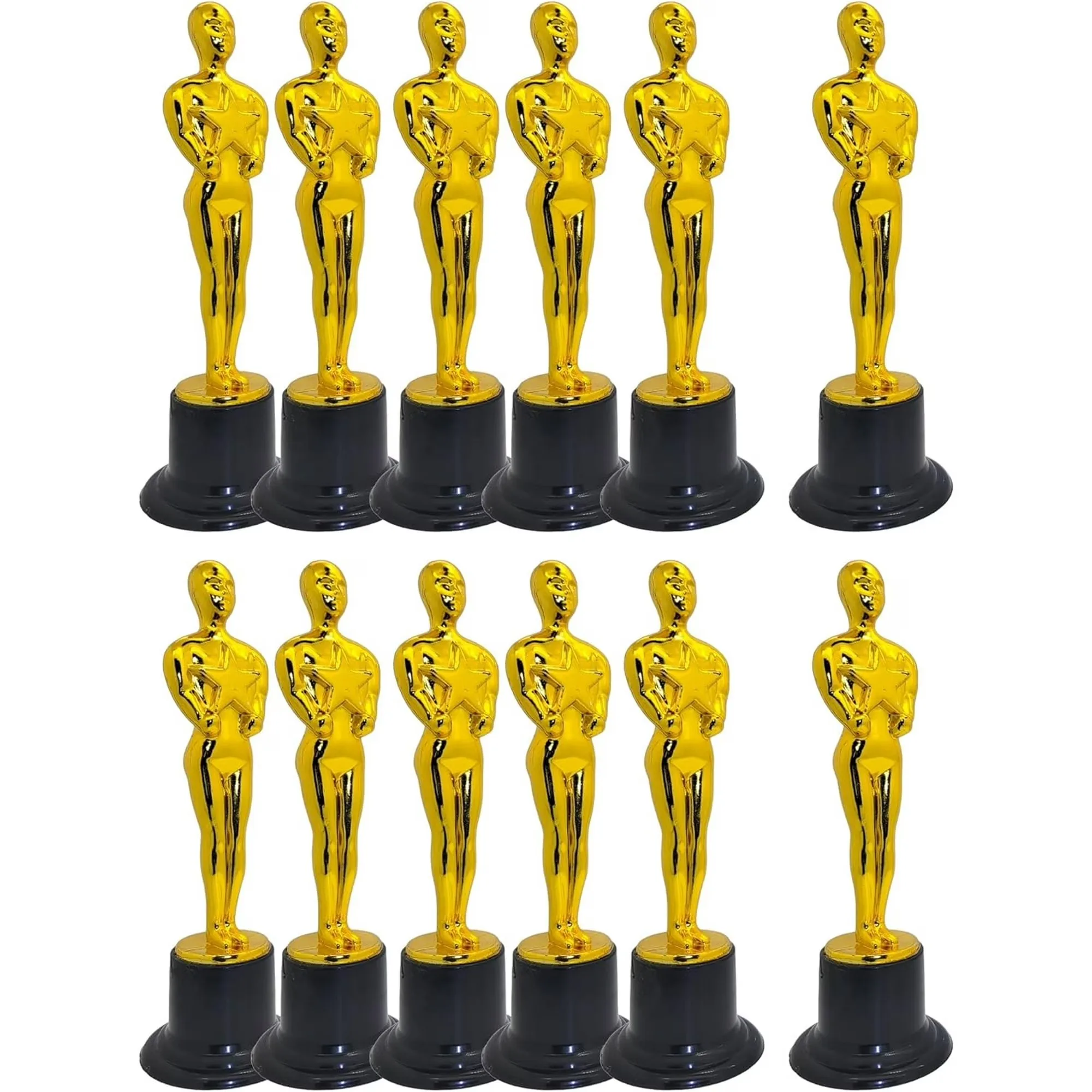 6 mini-trophées dorés en PVC brillant avec base noire et motif étoile – Idéal pour les récompenses en classe, les cadeaux de remerciement et les fêtes