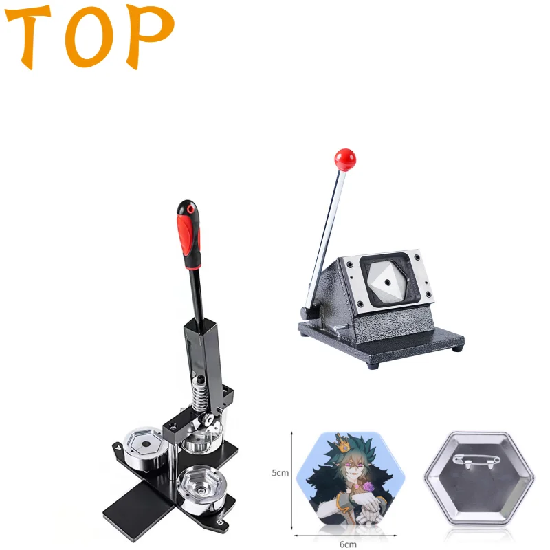 

66*58MM Hexagon Shape Button Maker Kit Badge Making Machine+Paper Cutter+100pcs Badge Buttons