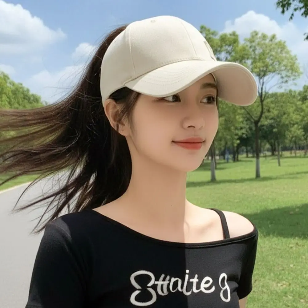 Fashion PEACE Embroidery Ponytail Baseball Cap Curved Brim Adjustable Messy Bun Hat Hollow Top Sun Hat Women