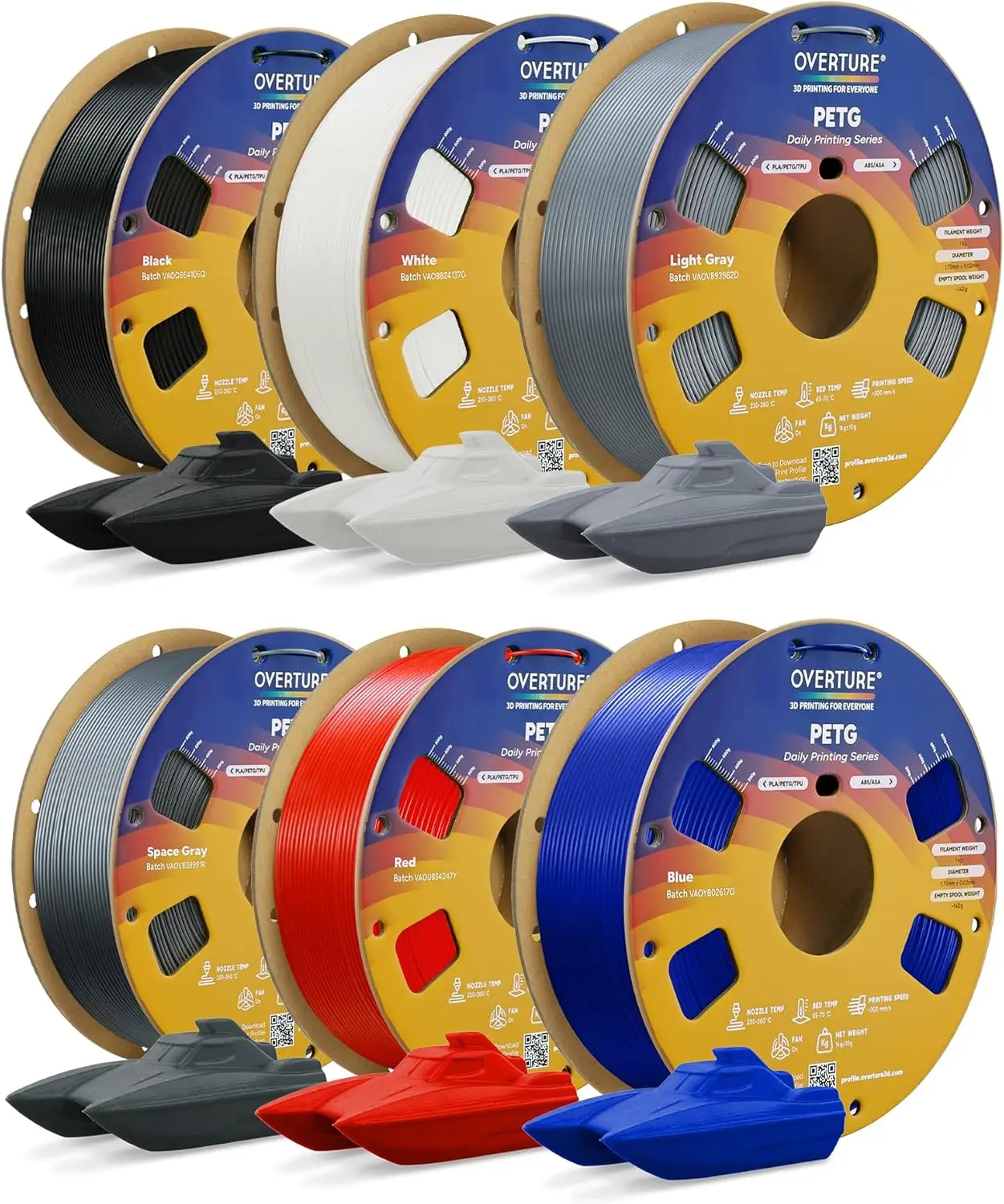 

6kg PETG Filament 1.75mm Bundle, High Speed 300mm/s, Neatly Wound, +/-0.02mm, 6 Colors