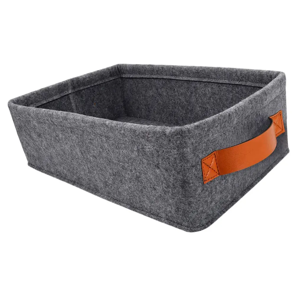 

1 pc Folding Storage Basket Grey Felt Material Large Capacity Rectangular Container For Home Kitchen Bathroom Office Simple