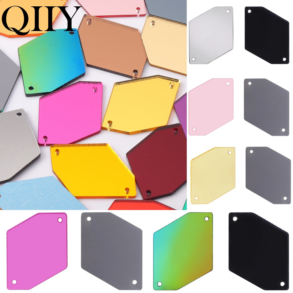 

QIIY 24x34 мм полигональные акриловые стразы-зеркала, 50 шт., разные цвета, с плоским основанием, пришивные камни для декора одежды