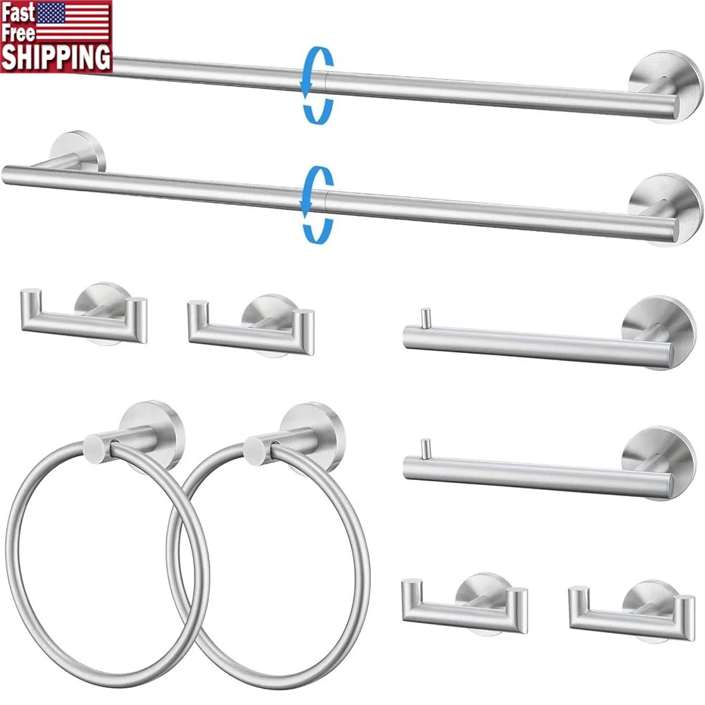 

10-Piece Towel Bar Set Brushed Nickel Stainless Steel Bathroom Hardware Wall Mount Towel Holders Hooks Durable Easy Install