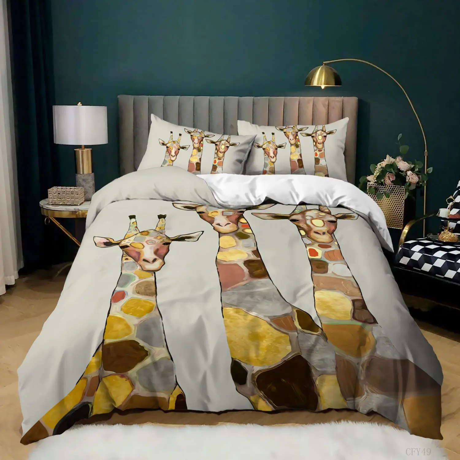 Pink White Duvet Cover Giraffe Bedding Queen/King/Full Size Zoo Animals Bed Set 3 Pieces Colorful Giraffe Bed Comforter Cover