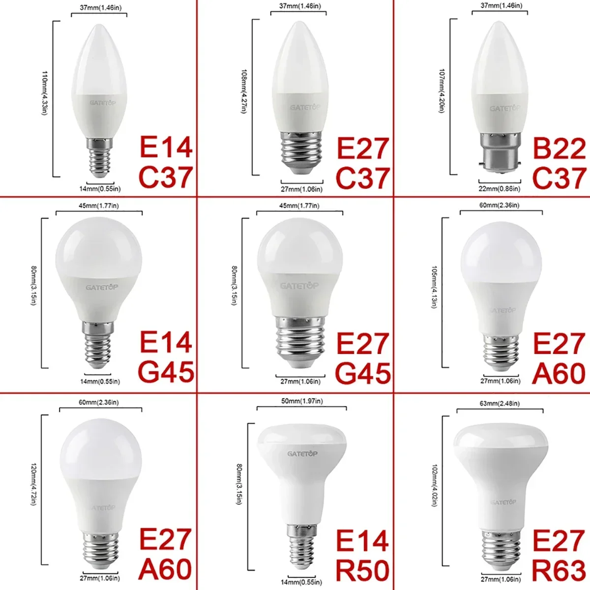 3/6/8/10 Lampadina a LED Faretto AC 220V 24W 18W 15W 9W Lampadina a LED a risparmio energetico LED ad alto lume E27 E14 GU10 Senza sfarfallio Fioritura