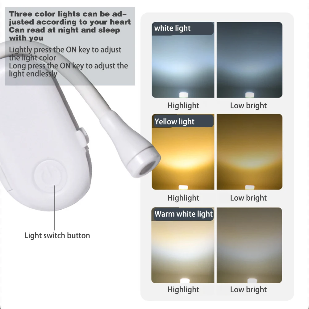 Luz de leitura LED recarregável com clip, proteção para os olhos, luz noturna, 360 ° Rotatable Desk Lamp para viagens, Home Book Light, Hot