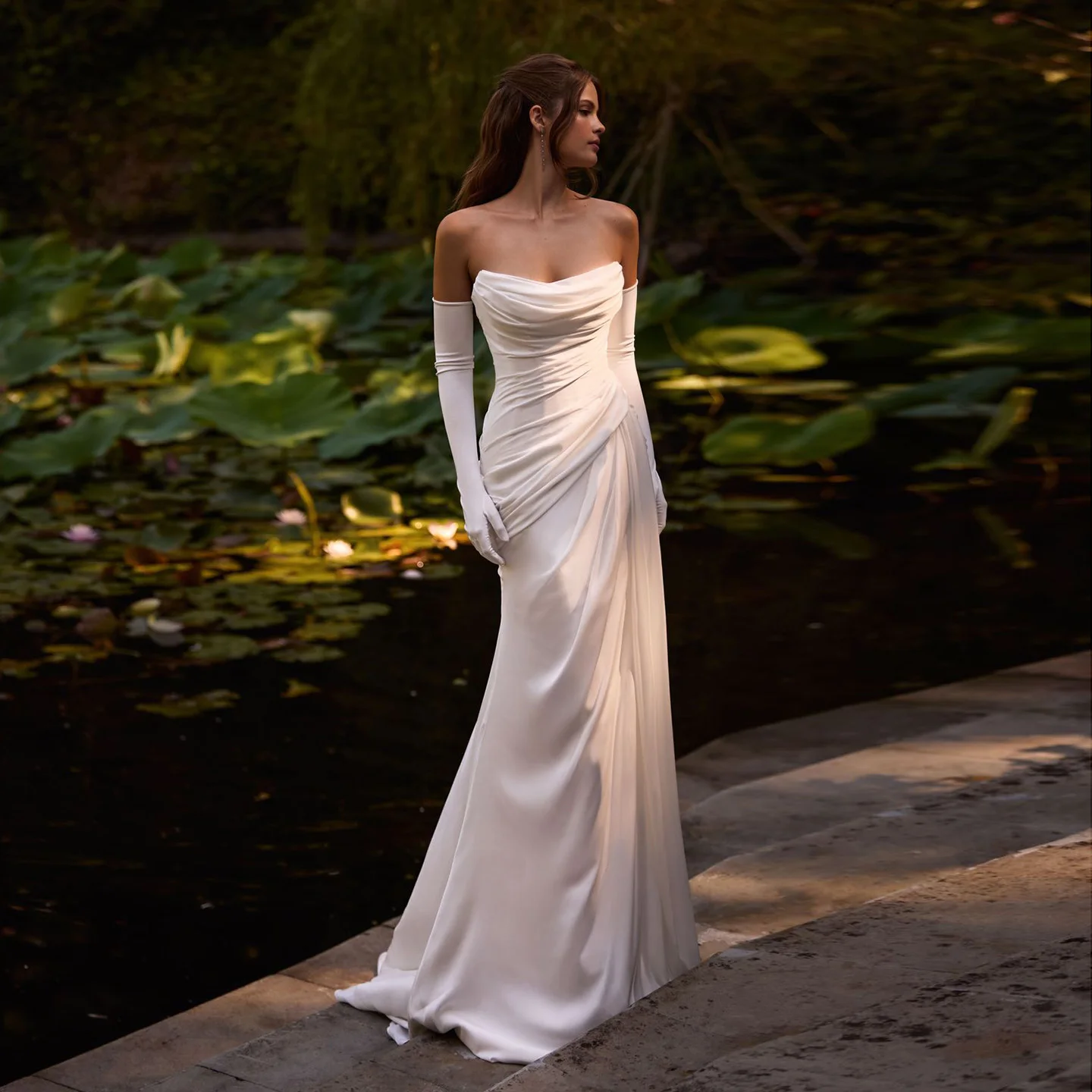 

Sharon Said Elegant Mermaid Strapless Off White Soft Satin Wedding Dress 2025 Sleeveless Vintage Bride Gowns SW124 Customized
