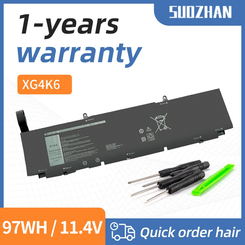 

SUOZHAN XG4K6 11.4V 97Wh 5XJ6R 11.4V 56WH 01RR3 F8CPG 0F8CPG Laptop Battery For Dell XPS 17 9700 9710 Precision 5750 03324J