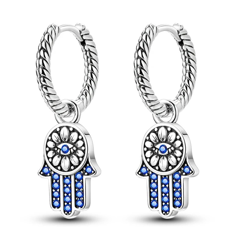 Charms Doppel-Creolen für Frauen, 100 % 925er Silber, kubischer Zirkon, Herz, Stern, Mond, Ohrringe, eleganter Geburtstagsschmuck, Geschenke – Detail 20