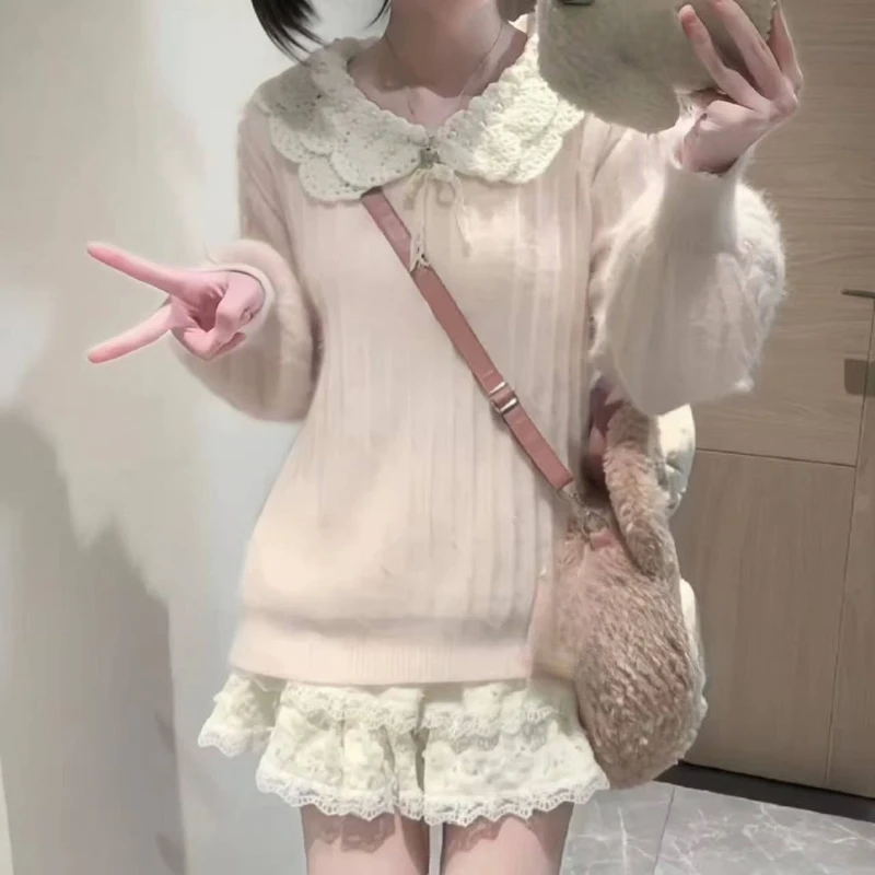 

Осенний свободный повседневный пуловер с бантом, женский новый ленивый вязаный свитер, джемпер в стиле Харадзюку, корейские модные винтажные топы