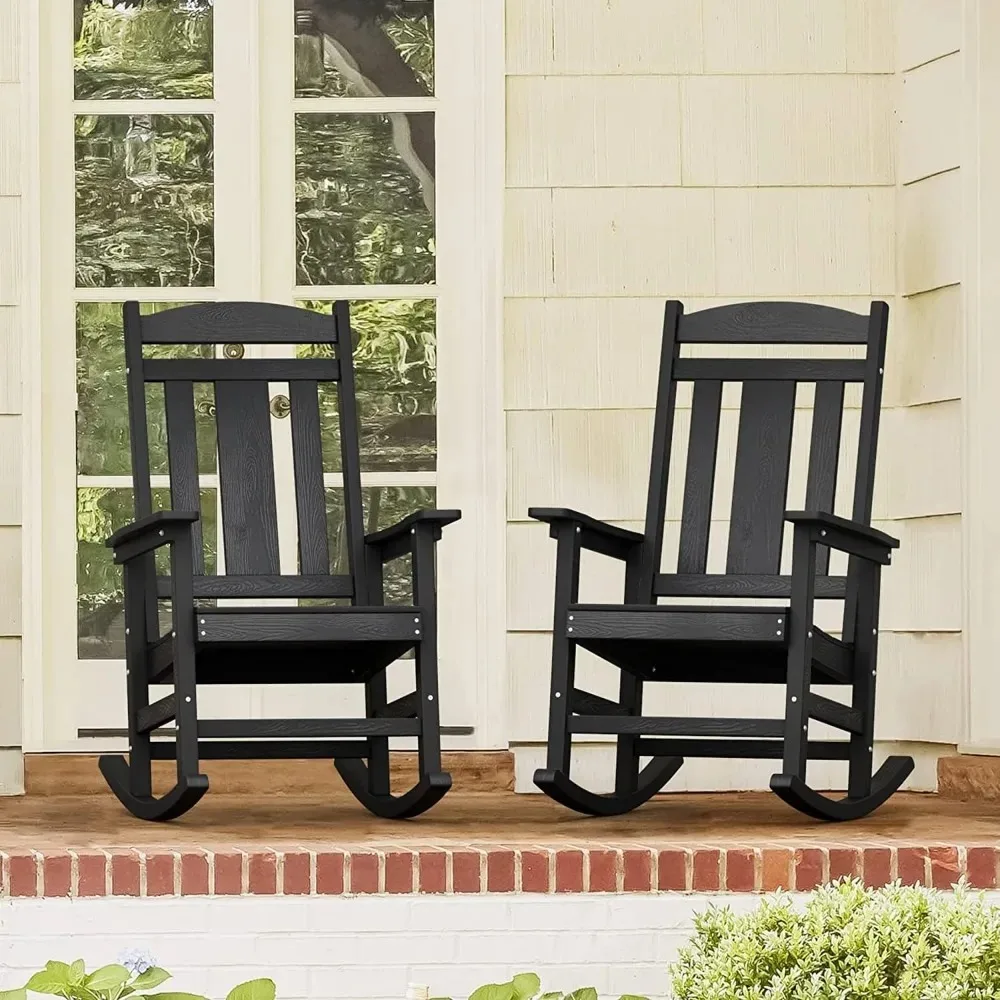 Outdoor Rocking Chairs Set of 2, Weather Resistant Poly Plastic Rocker, 350lb Heavy Duty, Oversized Porch Rocker for Adult,