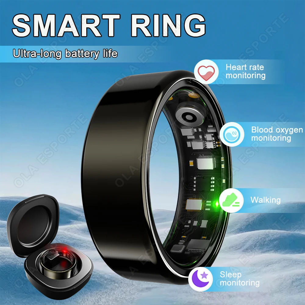 R09 Smart Ring Military Grade Titanium Steel Shell Health Monitoring IP68 & 3ATM Waterproof Multi-sport Modes Fashion Ring New