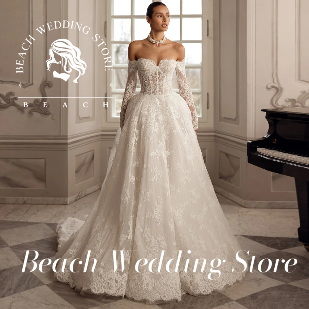 Strand Strapless Lace Wedding Dress Long Sleeve