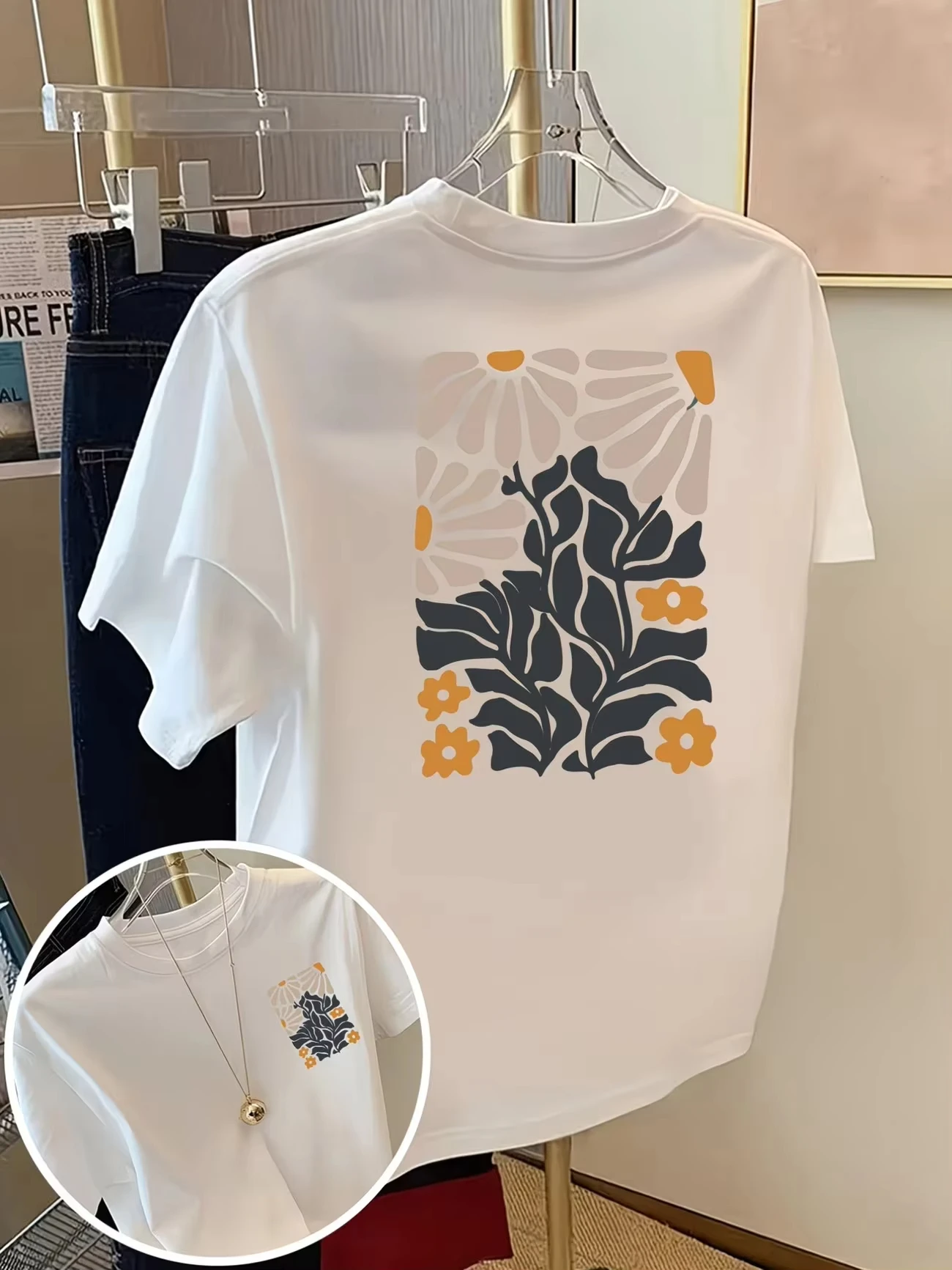 Unisex Abstract Floral Daisy Graphic T‑Shirt Retro Boho Flower Leaf Print Casual Short Sleeve Aesthetic Tee For Men Women