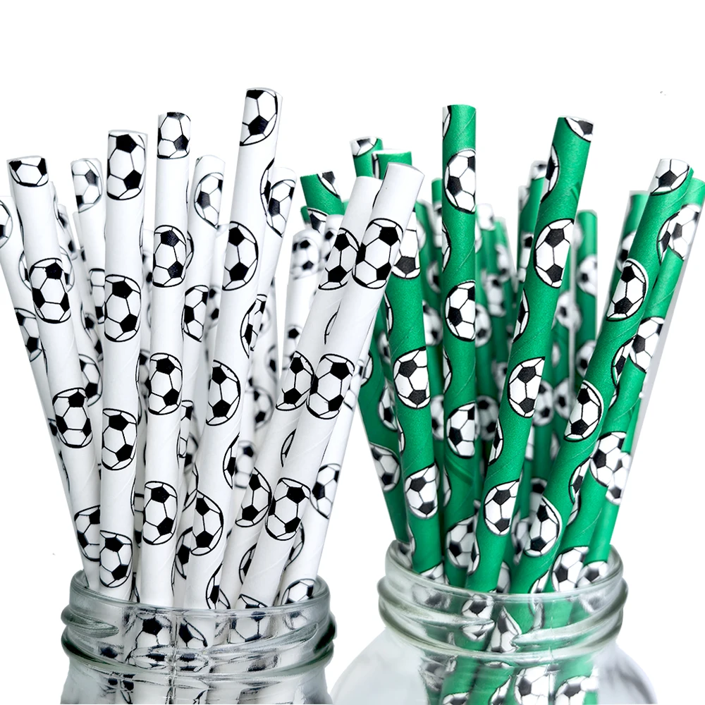 25/50Pcs Soccer Ball Paper Drinking Straws Football Party Straws Biodegradable Disposable Straws Soccer Themed Party Decors