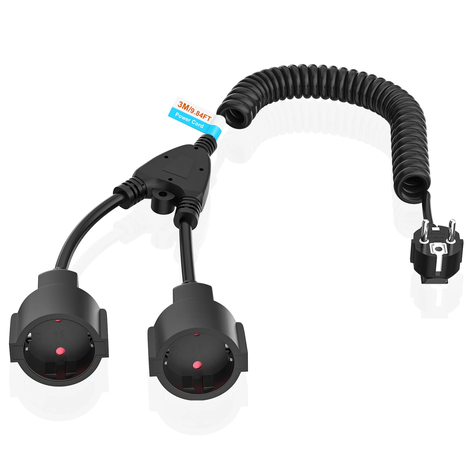 2-in-1 Spiral Extension Cord, 3/5/7/10M Available, 16A 250V Flame-Retardant and Safe, Suitable for General Household Appliances