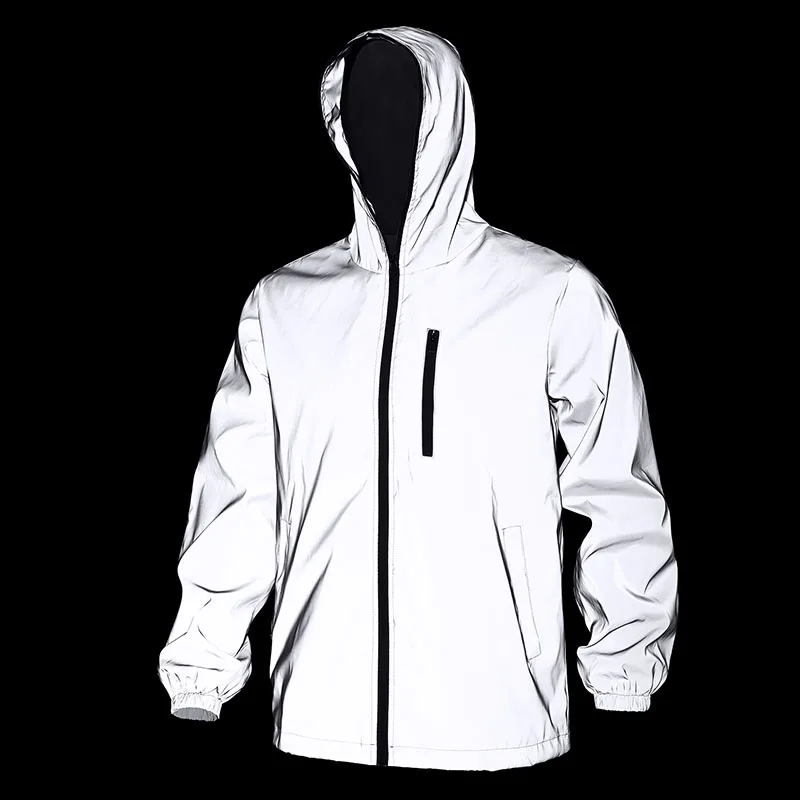 

Новинка 2025 года, мужская и женская светоотражающая куртка для пар, осенняя уличная повседневная ветрозащитная уличная одежда для ночного бега в стиле хип-хоп, легкие пальто