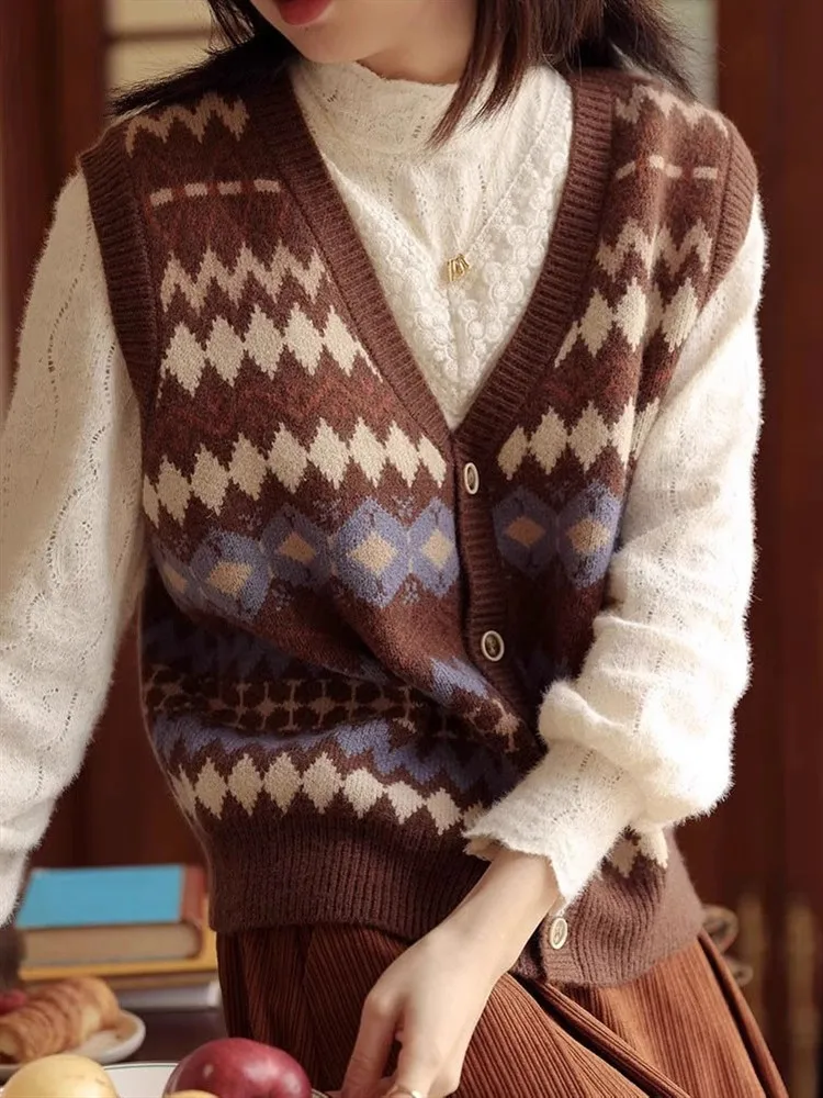 

Vests Waistcoats Thin Womens Duck Fall Corduroy Button-Up College Uniforms Preppy Style Varsity Student Campus Layered Academic