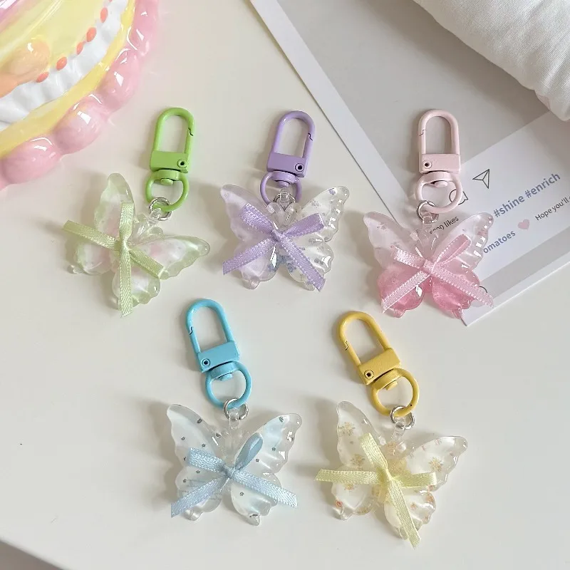 Ribbon Butterfly Keychain For Women Cute Bag Charm Pendant Lovely Key Chains For Friends Girl Fashion Accessories