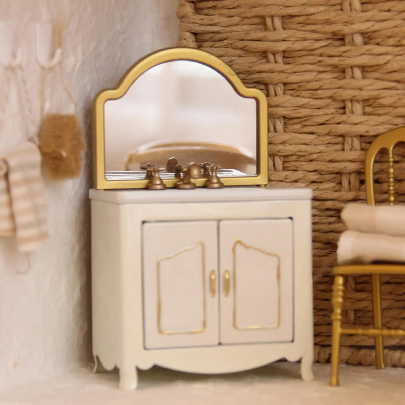 Armário de banheiro em miniatura com pia, modelo em escala 1:12, móveis para casa de bonecas