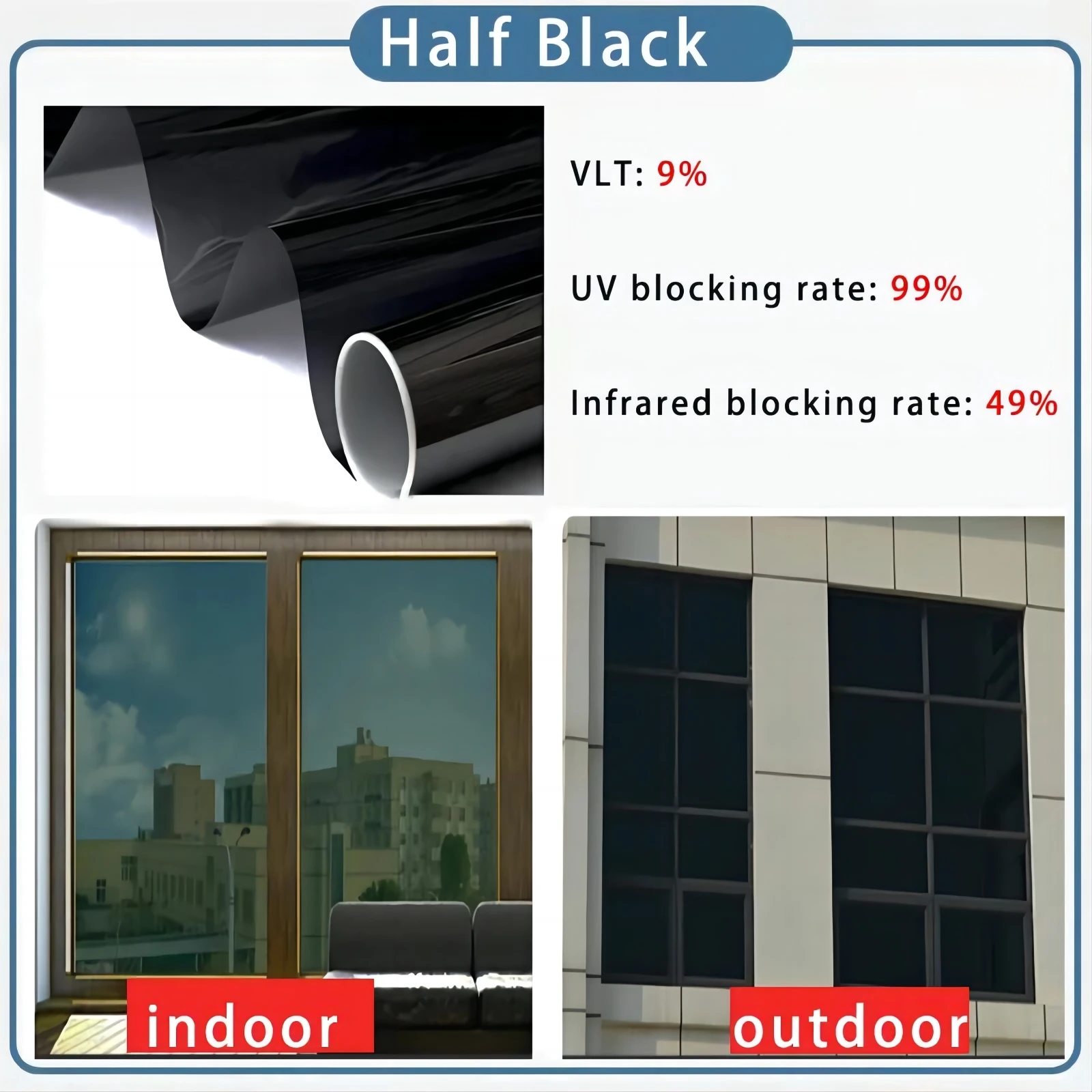 Fensterfolie Wärmeblockierende Isolierfolie Solarreflektierende Spiegelfolie Fenster-Sichtschutzfolie 99% UV-Schutz Vinylfolie