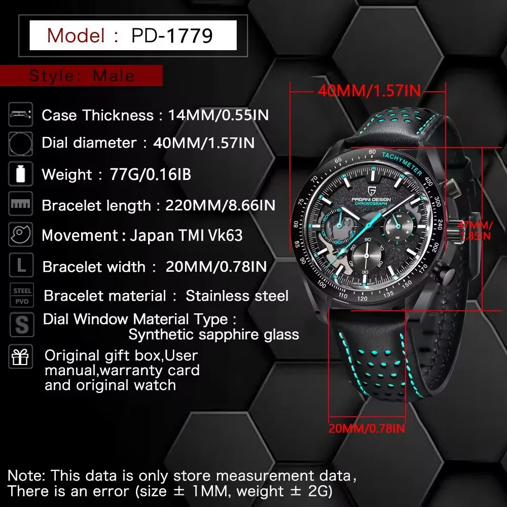 PAGANI DESIGN Moon Men Watch Top Brand Luxury Quartz Skeleton Sport Chronograph AR Sapphire Glass Wrist Watch Relogio Masculino