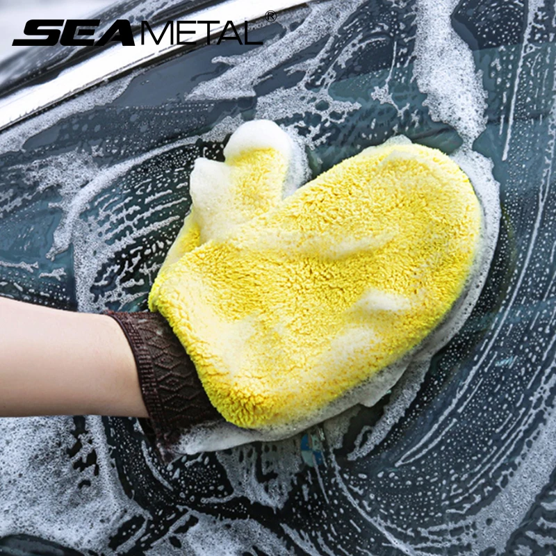 Microfiber Car Washing Glove Double-Faced Thickened Coral Fleece Cleaning Brush Gloves Car Detailing Cleaner Care Tool