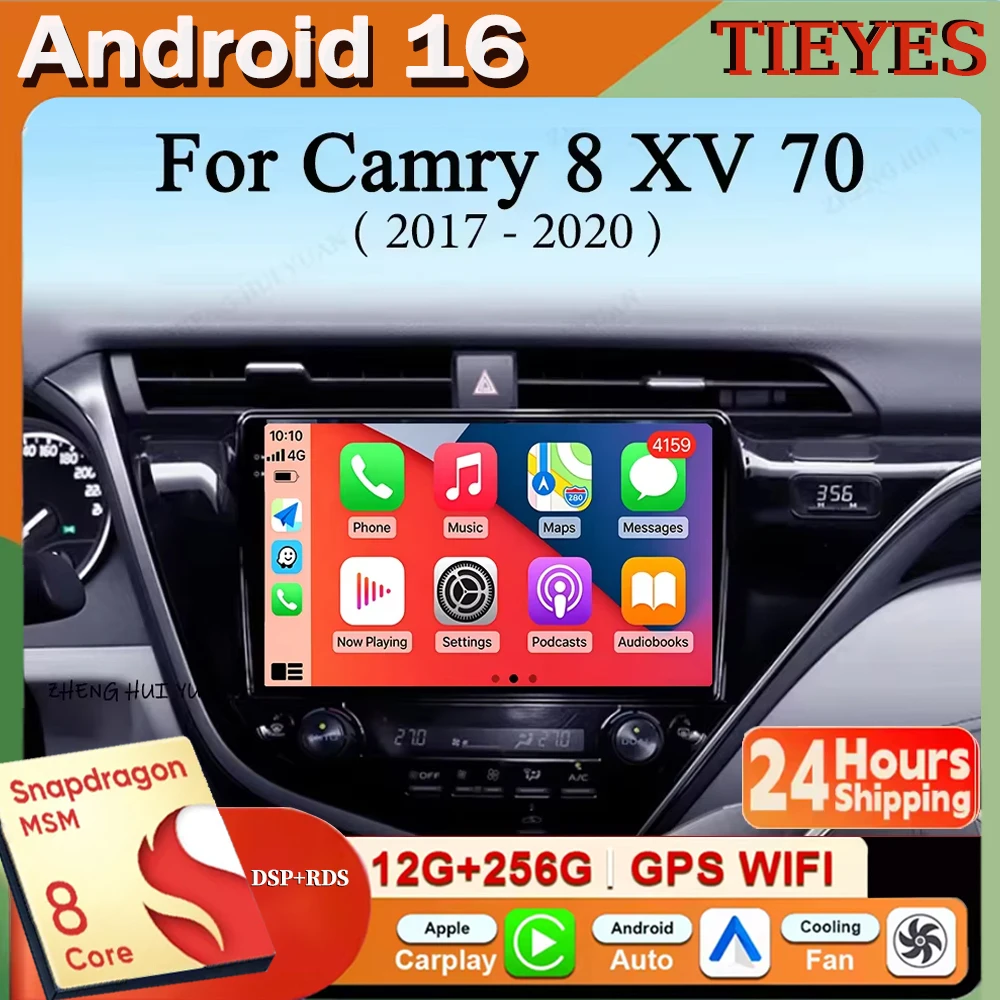 Android 16 For Toyota Camry 8 XV 70 2017 - 2020 Car Radio Stereo GPS Navigation Multimedia Player Wireless CarPlay Android Auto