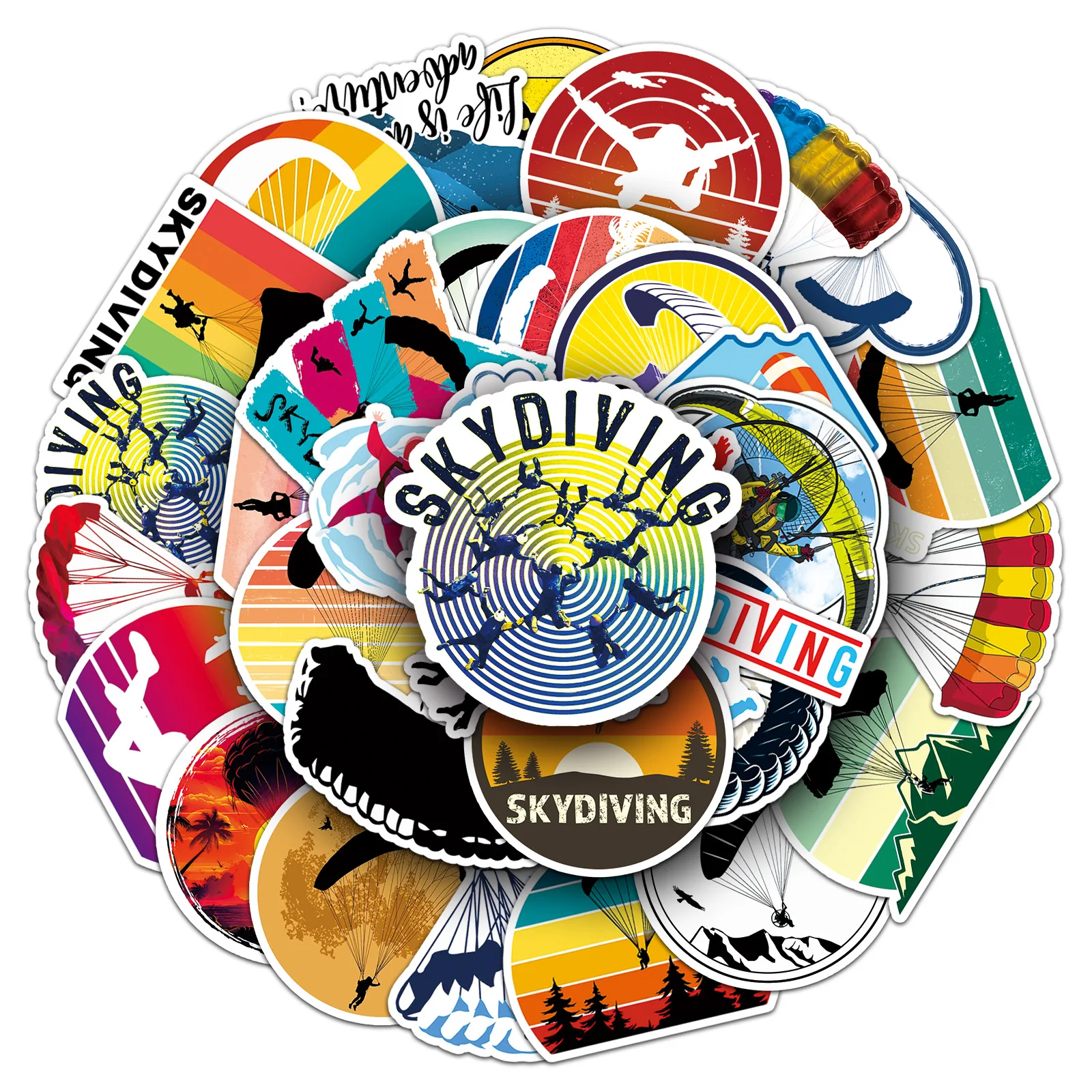 

10/50PCS Skydiving Graffiti Extreme Sports JUMP English Decorative Guitar Mobile Case Suitcase Waterproof Sticker Kids Toy