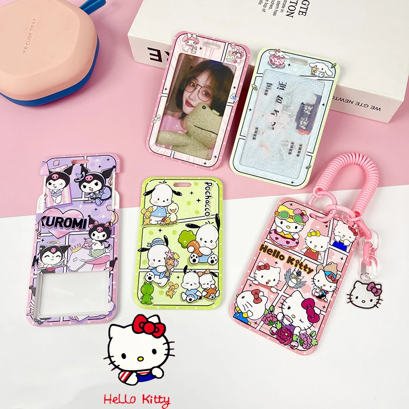 New Sanrio Kuromi My Melody Work Card Protection Case Anime Hello Kitty ID Card Protection Case Collection Photo Clip Keychain