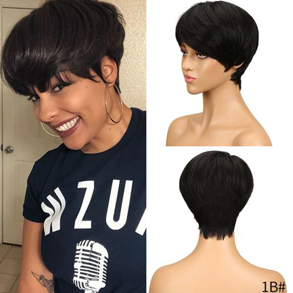 Debut 99J Short Straight Bob Pixie Human Hair Wig With Bangs For Women Brazilian Human Wig Colored Burgundy Red Blonde Wigs