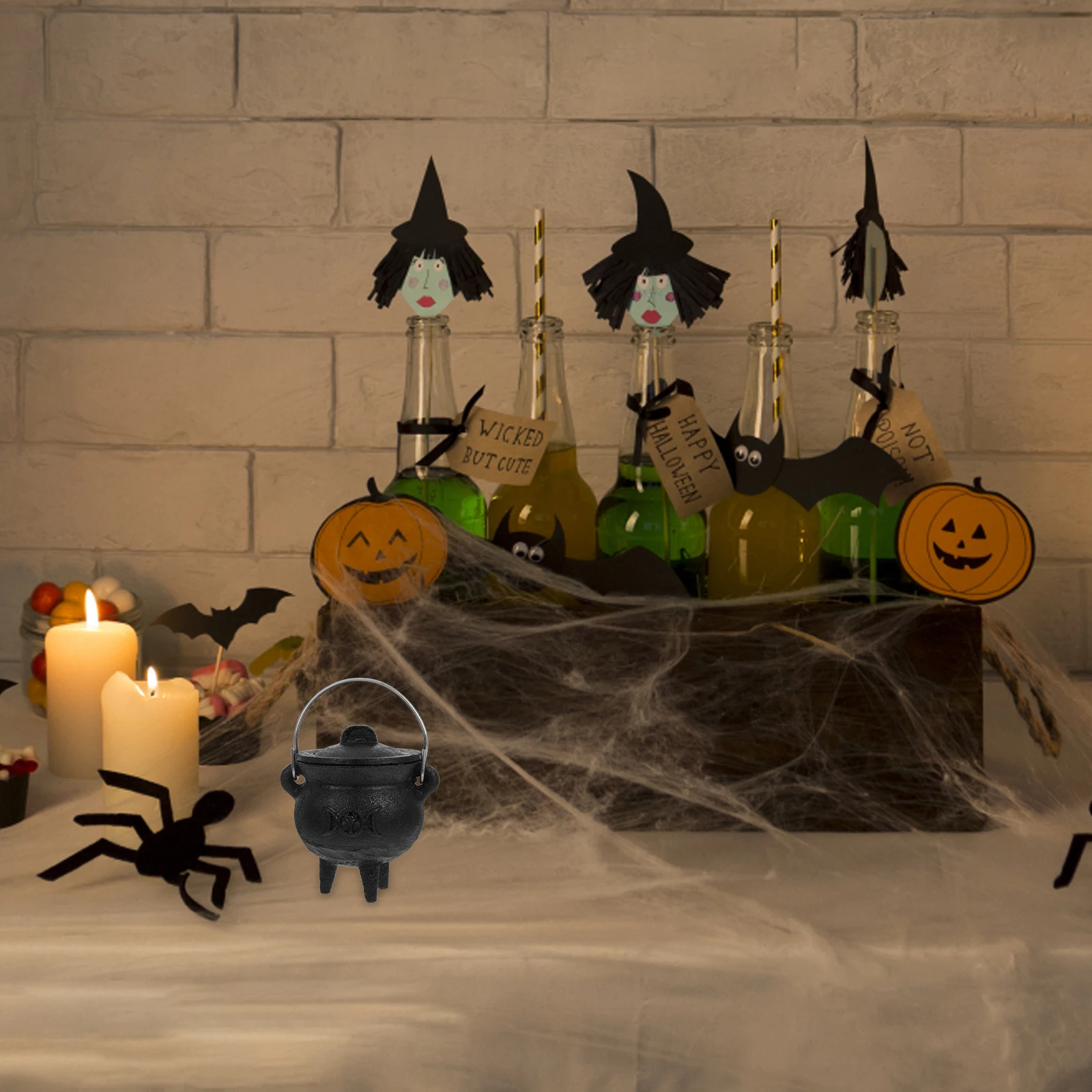 

Witch Pot Cauldron Decorative Bowl Realistic Burning Effect Festival Party Altar Setup Kitchen Bar Accessories