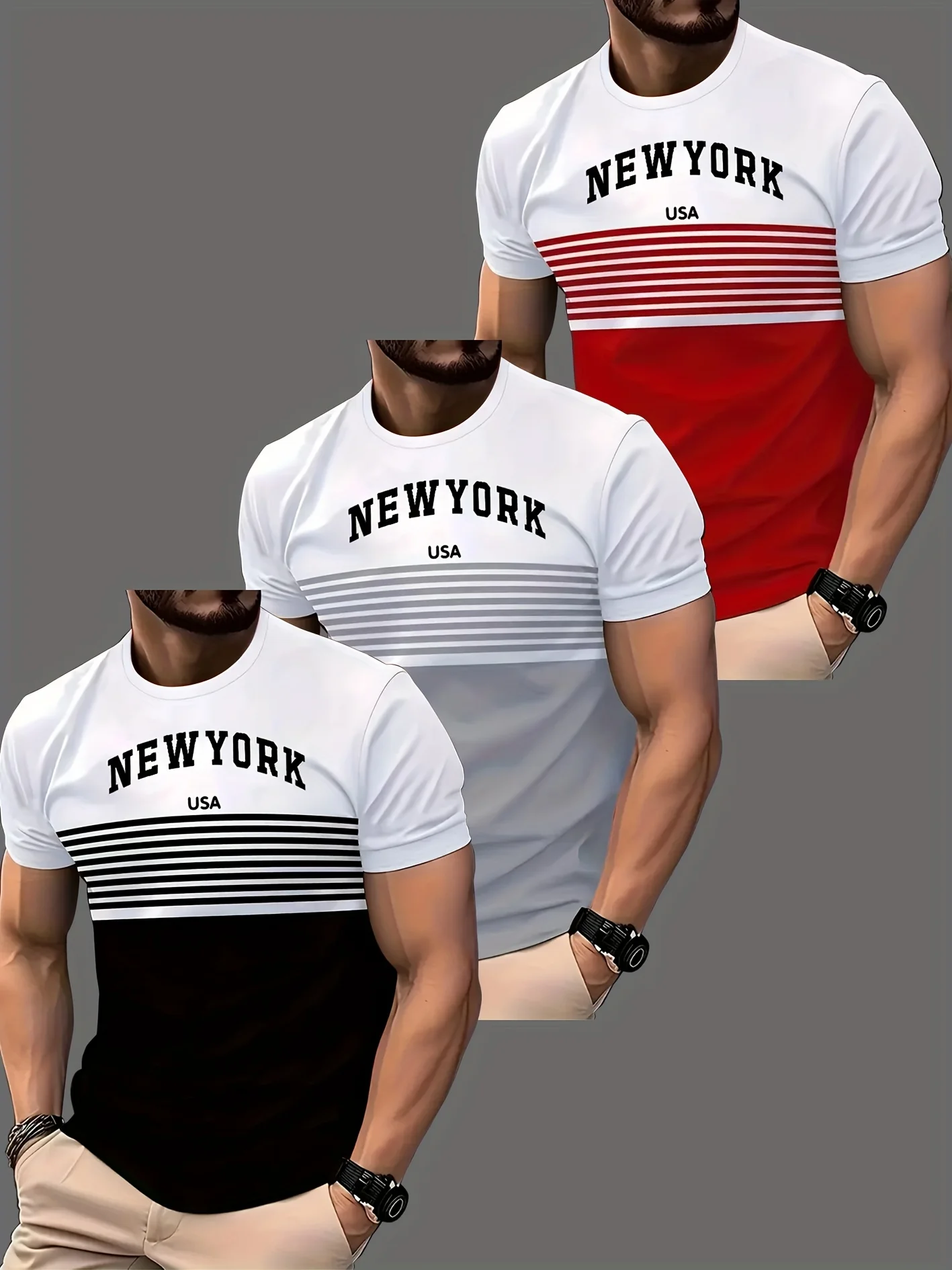 تي شيرت قصير الأكمام للصيف والصالة الرياضية والأنشطة الخارجية (أسود/أبيض/أحمر)، ملابس رياضية خارجية | مظهر رياضي | نسيج قابل للتنفس #3