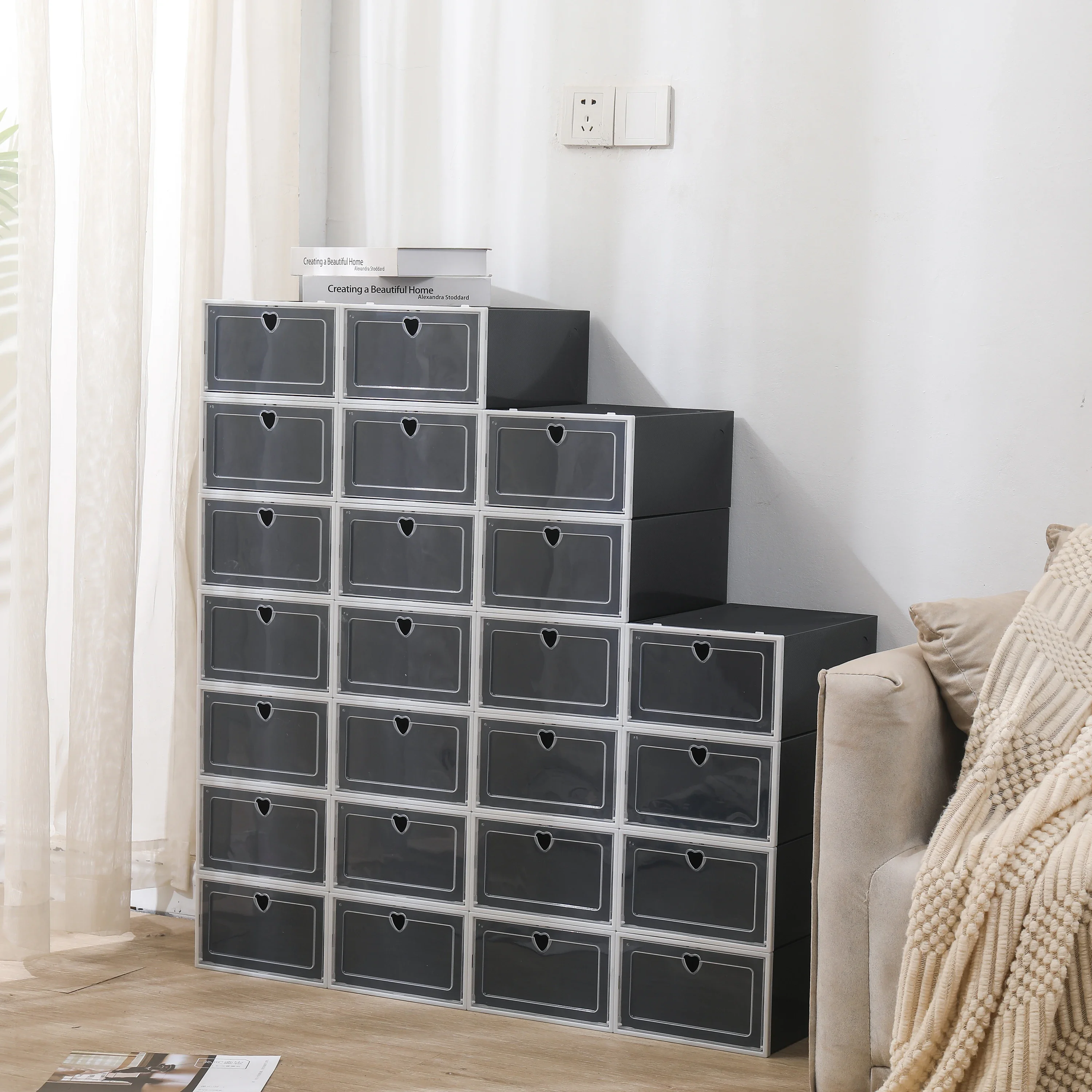 

NEW Pack of 24 Clear Shoe Boxes,Foldable Plastic Shoe Storage Box w/Holes,Shoe Storage Boxes,Transparent Stackable Boxes