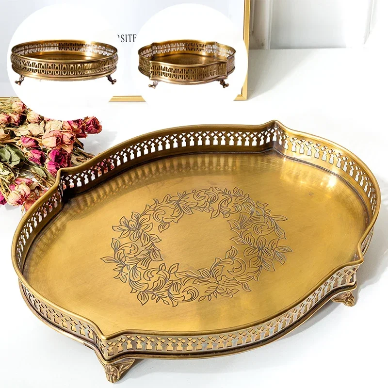Mia Home's Imported European Style Brass Coffee Table Tray Bathroom Kitchen Dining Table Large Fruit Plate Modern Light