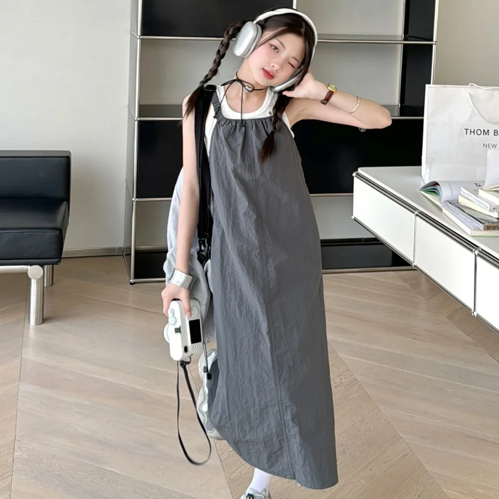 

Girls Dress French Style 2024 Summer New Solid Color Sleeveless Sundress Casual Fashion Design Comfortable Summer Children Dress