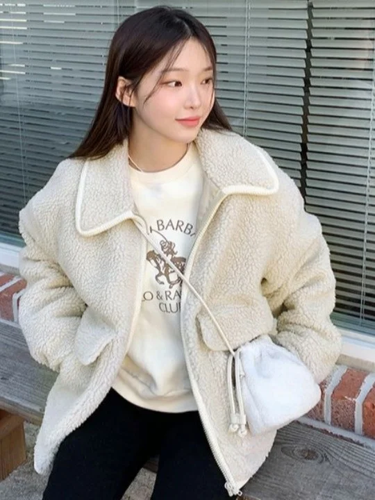 Chique pele de cordeiro jaet feminino solto sli calor facionable anti-envelhecimento outono inverno nova chegada casaco ort coreano sle