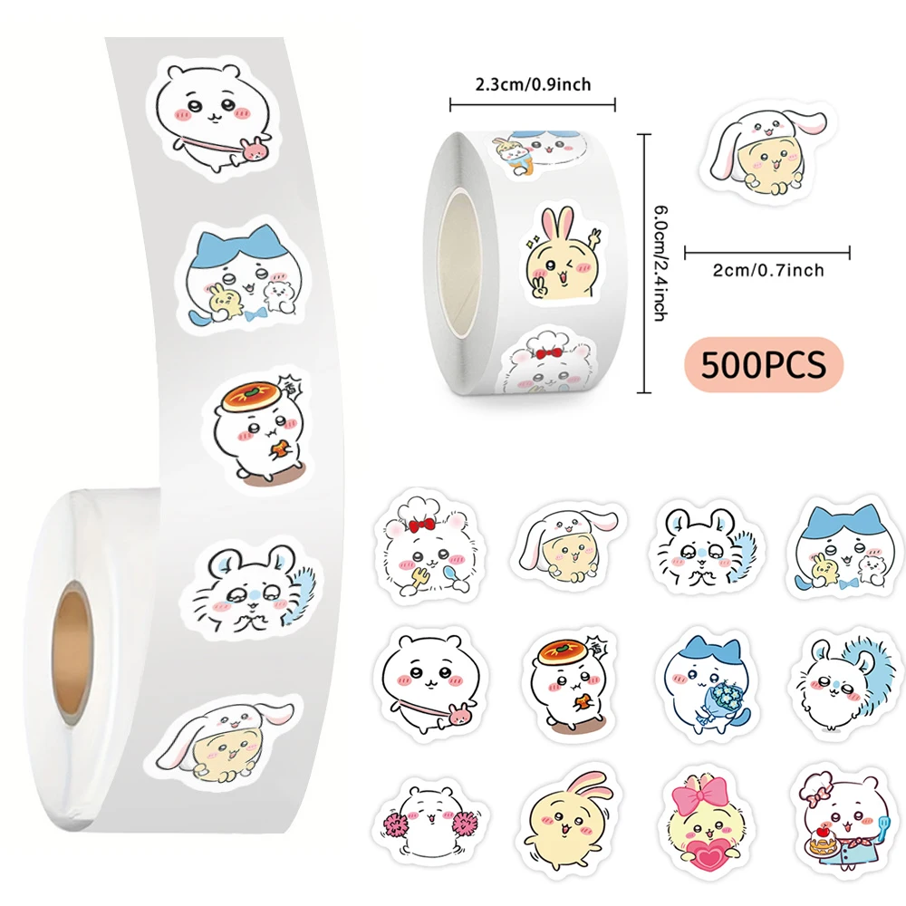 500 PCS/ม้วน Kawaii Chiikawa สติกเกอร์คู่มือซีล DIY ไดอารี่โน้ตบุ๊คแล็ปท็อป Wall Decals เด็กสติกเกอร์รางวัลตกแต่ง