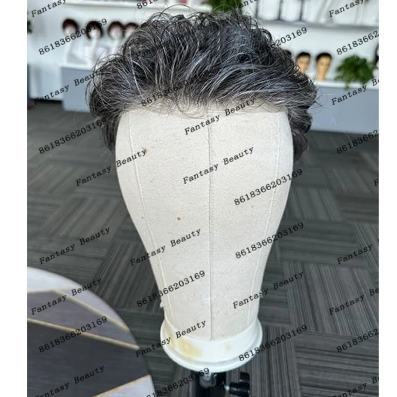 

1B40 Gray Man Human Hair Prosthesis Capillary Natural Hairline Durable 0.06mm Vlooped Skin Base 120Density Man Wigs Replacement