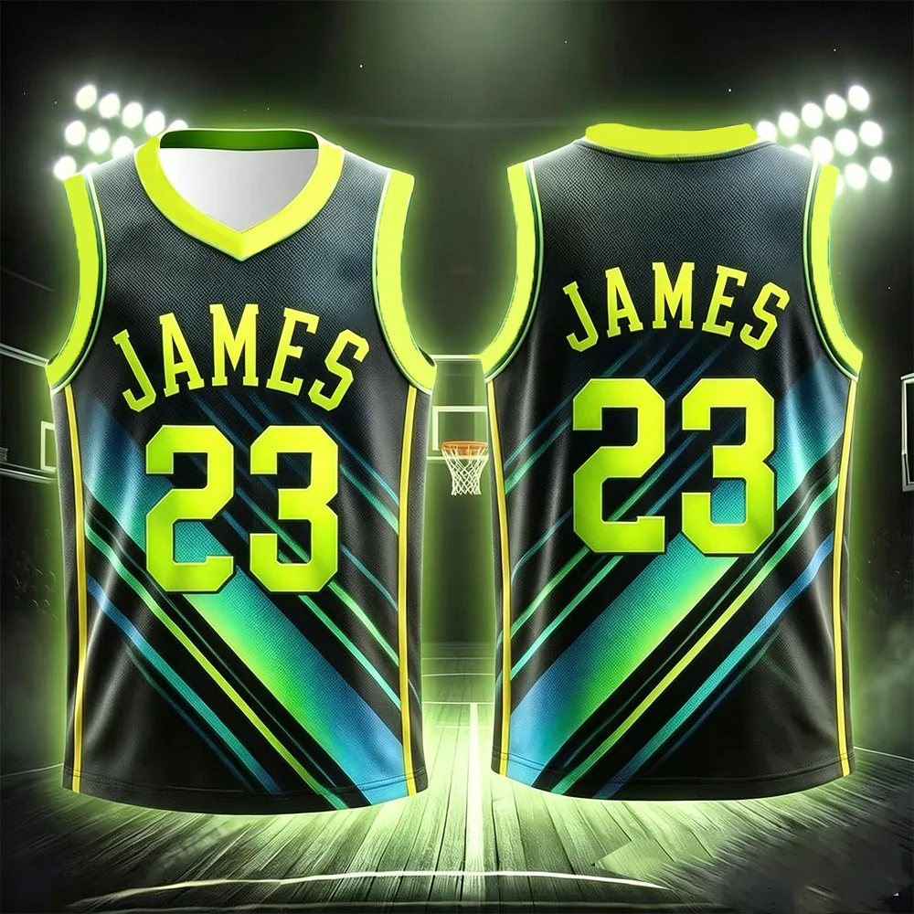 Unisex Summer 2026 #23 Black Teal Gradient Sleeveless Basketball Jersey Striped Parent-Child Training Uniform Fashion Streetwear