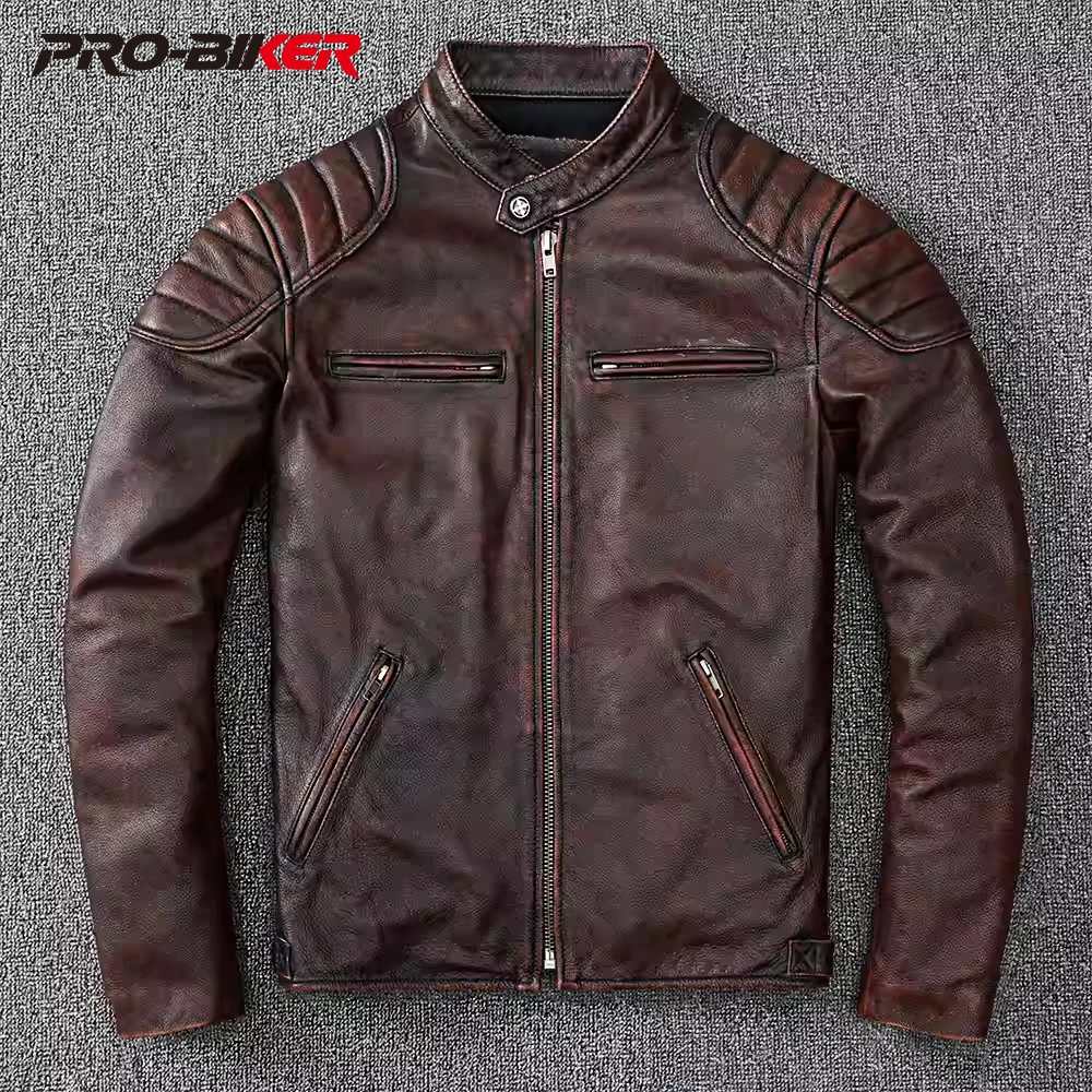 

Cowhide Motorcycle Jacket Moto Clothing Men's Genuine Leather Clothes Vintage Motor Biker Jacket Leather Coat Chaqueta De Cuero