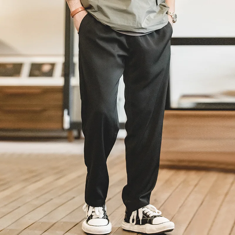 Maden Men's Drape Tapered Casual Pants Solid Color Straight-Leg Suit Pants Wrinkle-free Elastic Waist Trousers for Summer Fall