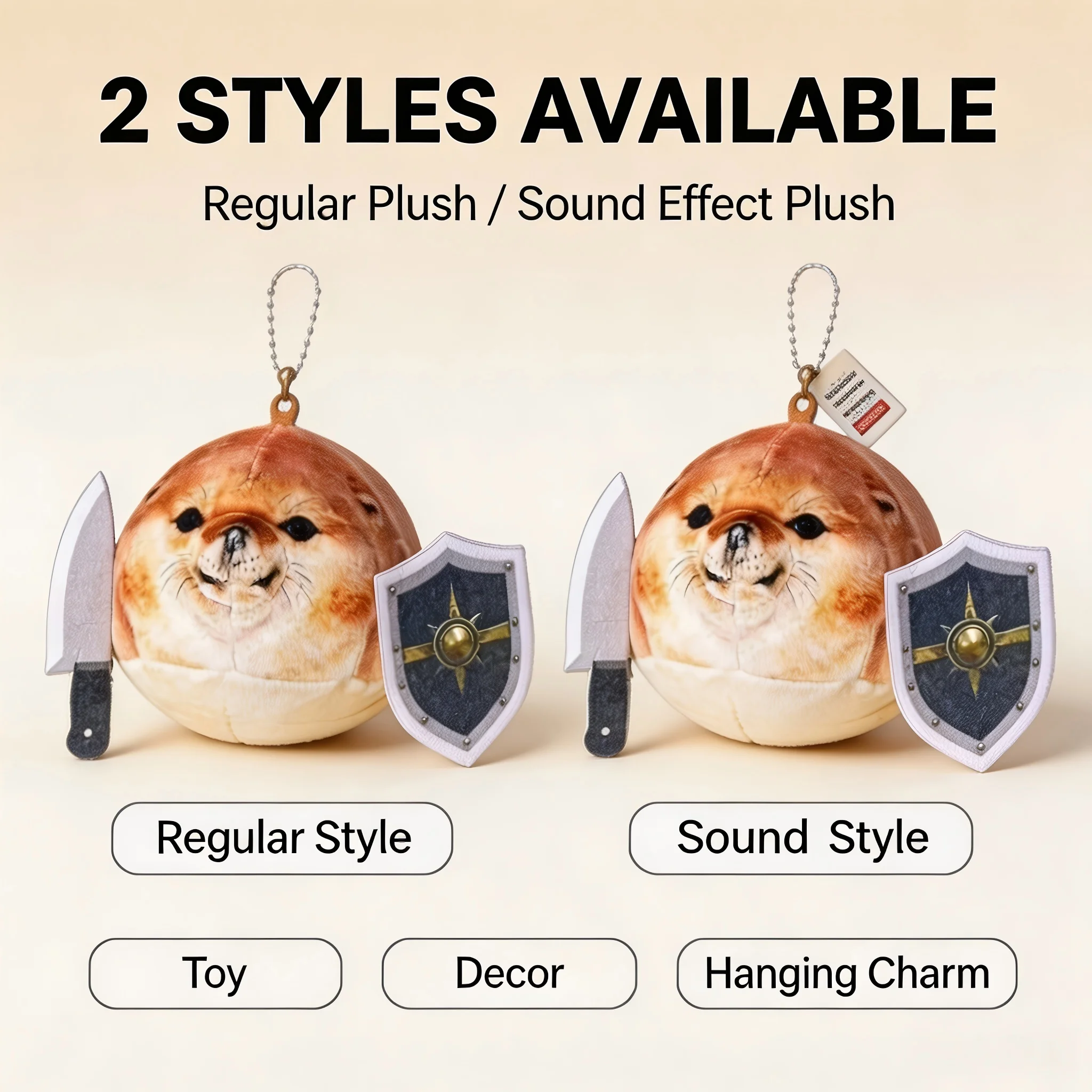 Plush Toy Cute Shiba Samurai Stuffed Dog Funny Abstract Sound Producing Animal Decor Soft Desktop Ornament Hanging Charm Pendant