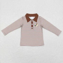 Wholesale Children Embroidery Duck T-shirts Toddler Stripes Pullover Long Sleeves Baby Boy Hunting Shirt Kids Lapel Clothing