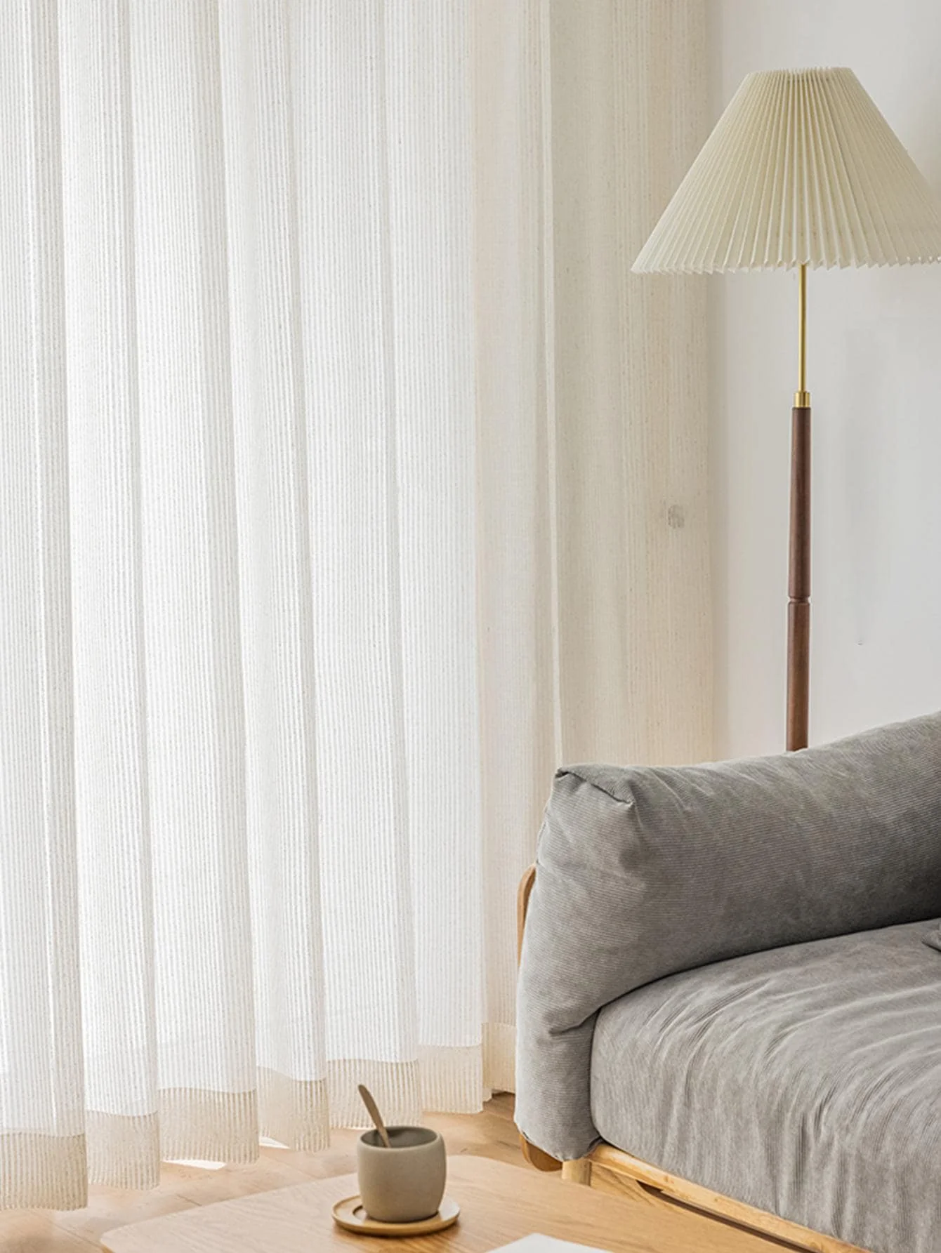 Japanese striped solid color linen minimalist linen gauze curtain