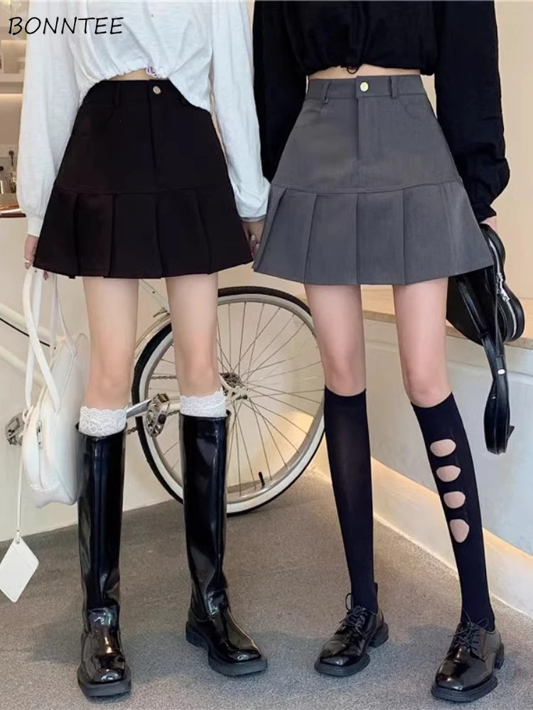 

Юбки в консервативном стиле, женские универсальные милые плиссированные корейские модные мини-юбки трапециевидной формы с высокой талией, уличная одежда, эстетичная одежда