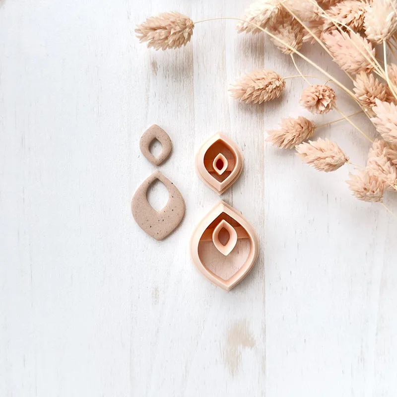 기본 기하학 모양 폴리머 클레이 귀걸이 커터 2 개/대 매달려 클레이 커터 추상 모양 절단... - 2