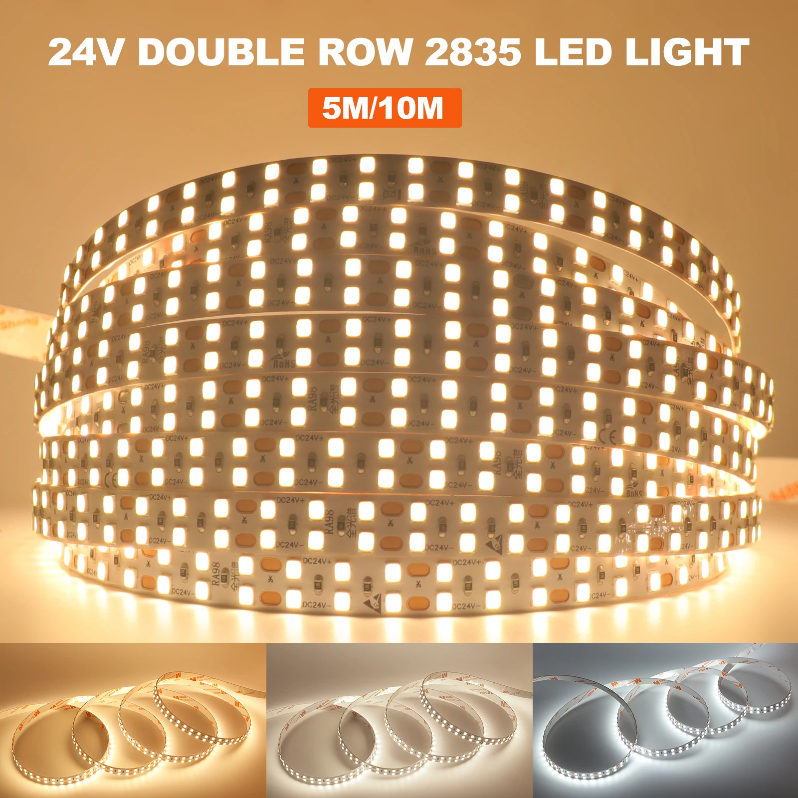 5/10 m RA98 240 LED-Streifenlicht 24 V 2835 selbstklebendes Klebeband, flexibler LED-Streifen, superhell, 3000 K, 4000 K, 6000 K, Heimbeleuchtung