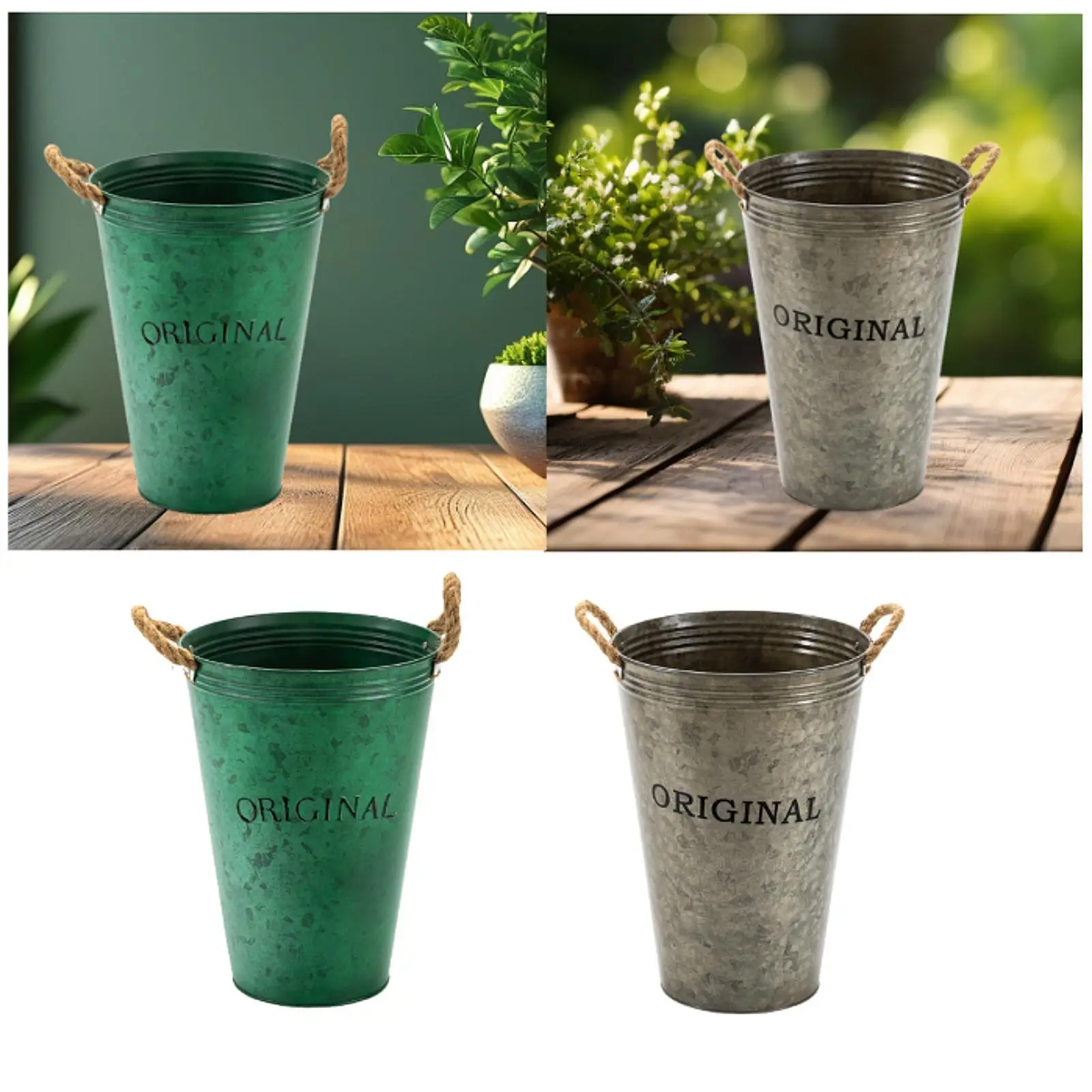 Farmhouse Flower Planter Metal Bucket Rustic Table Centerpiece with Handles for Balconies Porches Patios Wedding Living Room